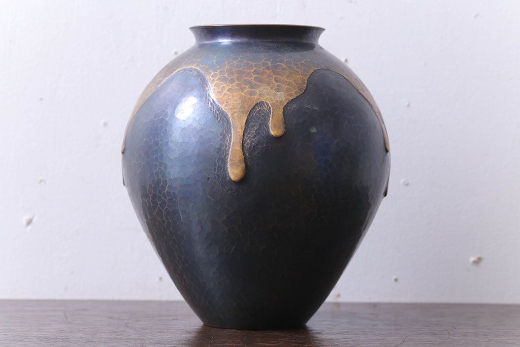 アンティーク雑貨　中古　玉川堂　甕垂　銅製花瓶　共箱