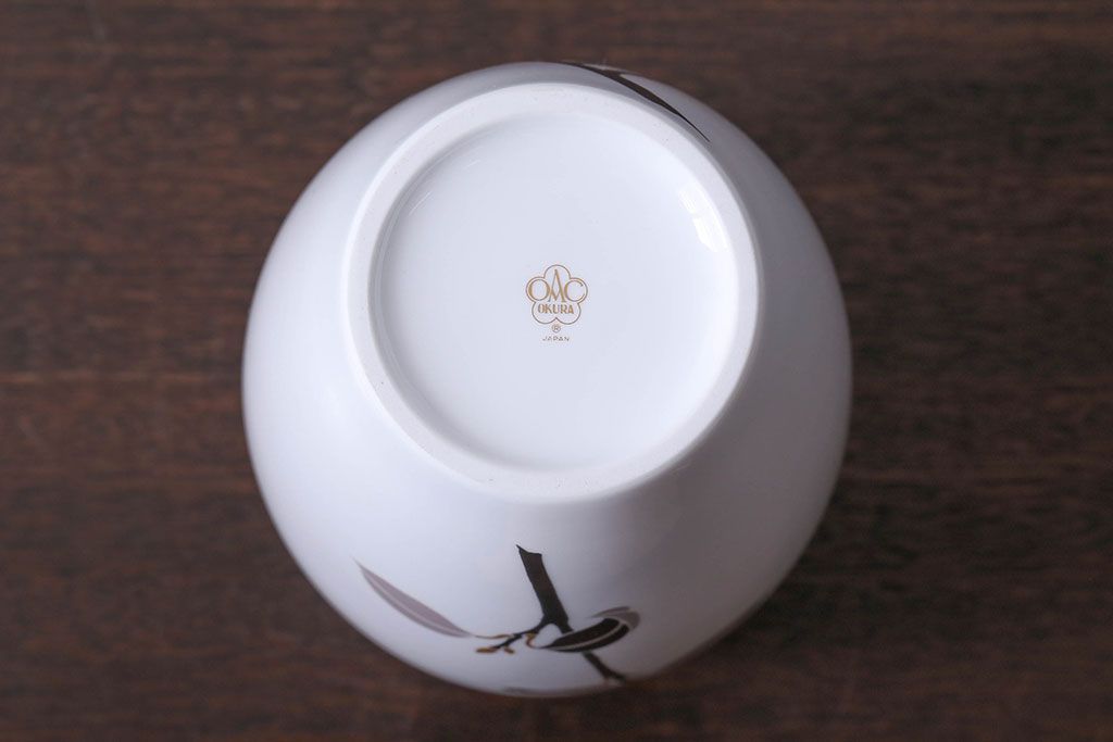 アンティーク雑貨　中古　大倉陶園(おおくらとうえん)　金彩　椿　23cm　花器(箱付き)