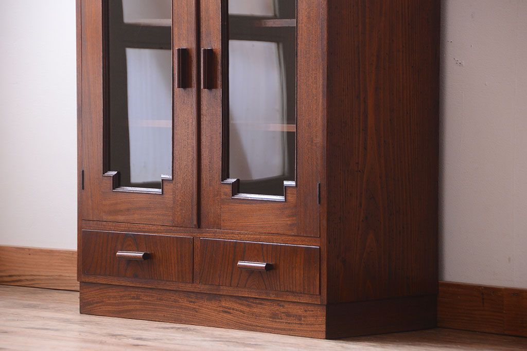 アンティーク家具　和製アンティーク　飾り台付きの上品な古いブックケース(本箱)