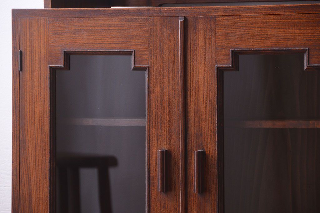 アンティーク家具　和製アンティーク　飾り台付きの上品な古いブックケース(本箱)