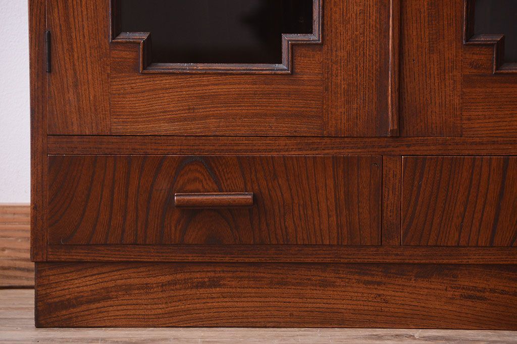 アンティーク家具　和製アンティーク　飾り台付きの上品な古いブックケース(本箱)