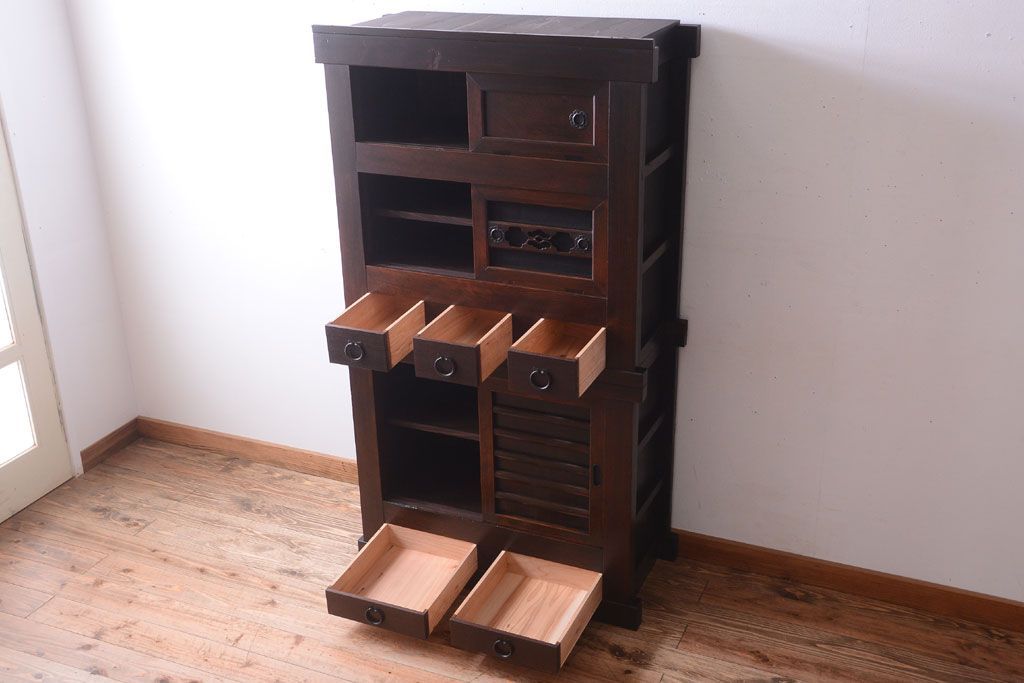 アンティーク家具　古民具・骨董　明治期　京都産　三尺水屋箪笥(1)