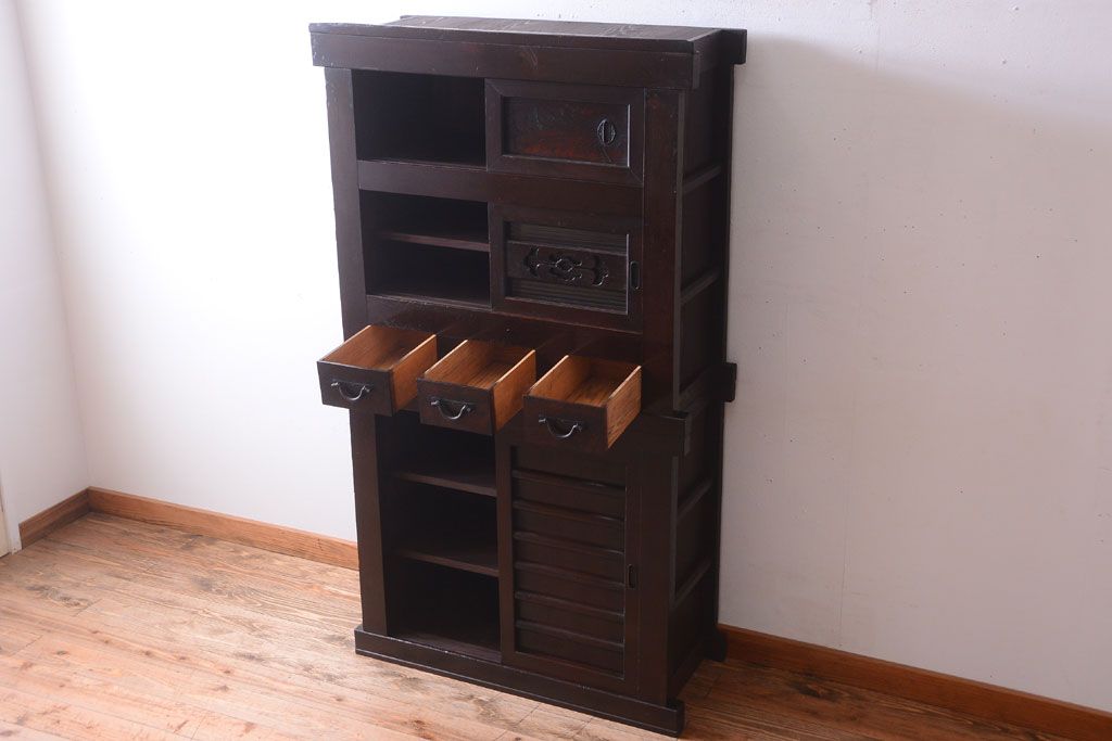 アンティーク家具　古民具・骨董　明治期　京都産　三尺水屋箪笥(2)