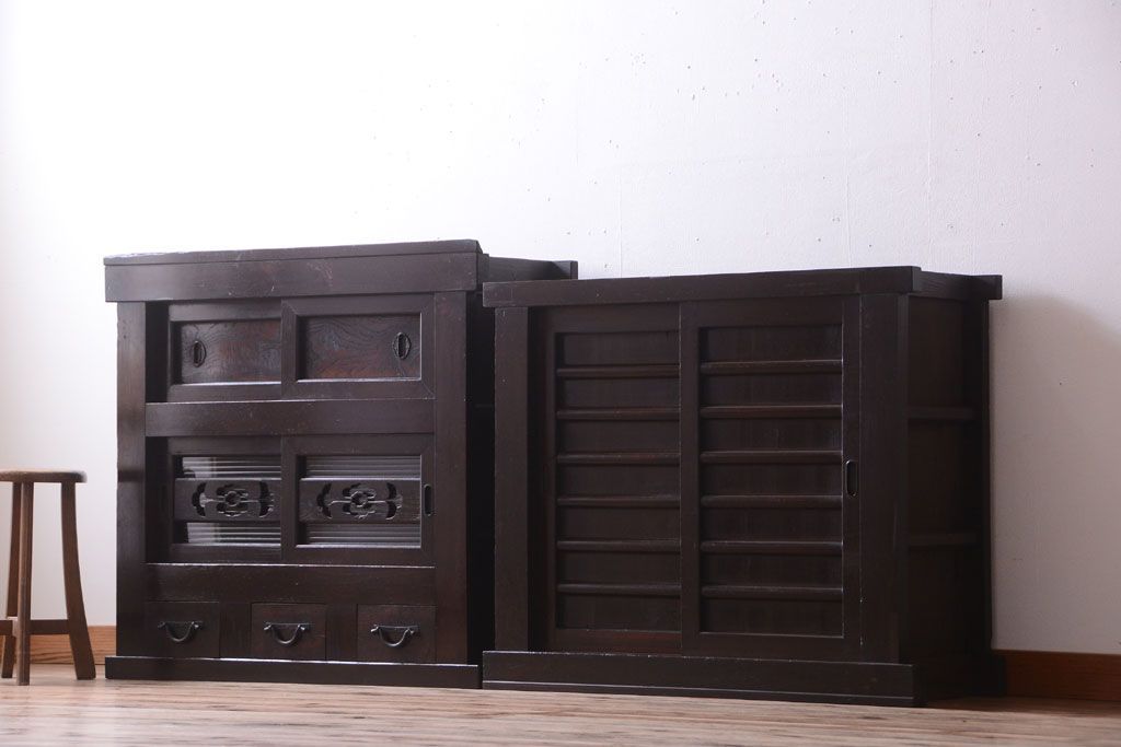 アンティーク家具　古民具・骨董　明治期　京都産　三尺水屋箪笥(2)