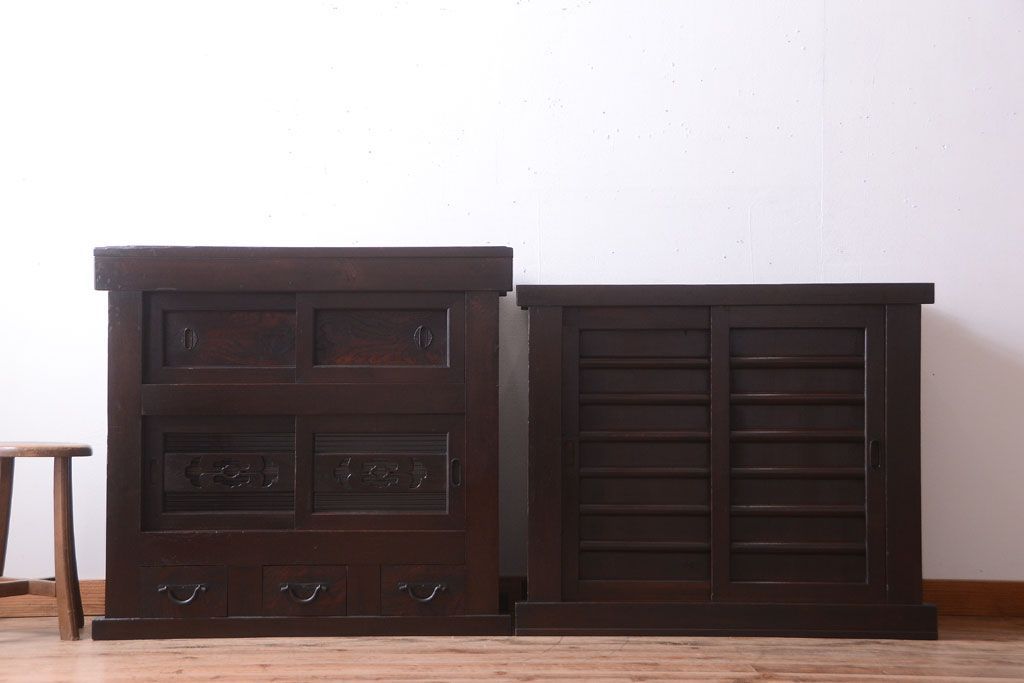 アンティーク家具　古民具・骨董　明治期　京都産　三尺水屋箪笥(2)