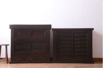 アンティーク家具　古民具・骨董　明治期　京都産　三尺水屋箪笥(2)