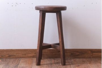 レトロ家具　アンティーク　古い木のレトロな丸スツール