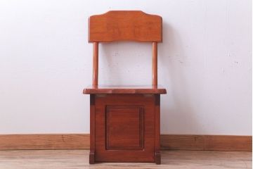中古　伝統木芸士　石橋武士作　欅製　1人掛けベンチ(チェア・椅子)(定価7万8千円)(1)