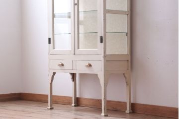 アンティーク家具　アンティーク オリジナルペイントのケビントガラスケース(収納棚、キャビネット)(2)