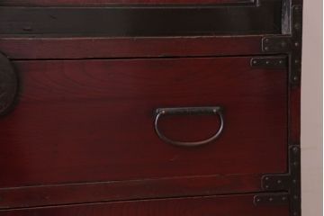 アンティーク家具　古民具・骨董　明治〜大正　前面欅材の漆塗り大川箪笥(水屋箪笥)