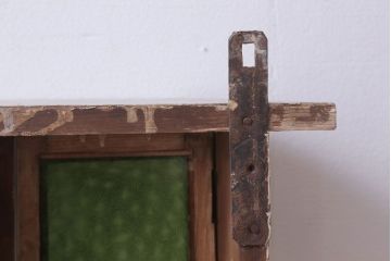 アンティーク家具　海外アンティーク　デザインガラス入り!古いペイント壁掛け戸棚