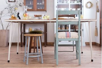 アンティーク家具　アンティークペイント　アンティークリネン座面のチェア(椅子)(3)