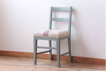 アンティーク家具　アンティークペイント　アンティークリネン座面のチェア(椅子)(3)