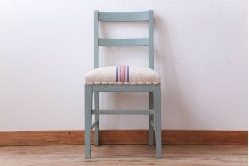 アンティーク家具　アンティークペイント　アンティークリネン座面のチェア(椅子)(3)