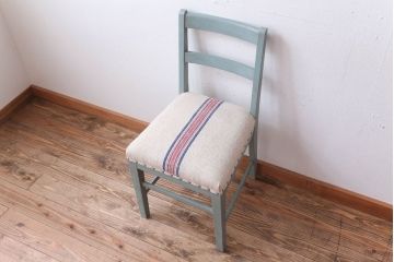 アンティーク家具　アンティークペイント　アンティークリネン座面のチェア(椅子)(3)