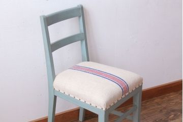 アンティーク家具　アンティークペイント　アンティークリネン座面のチェア(椅子)(3)