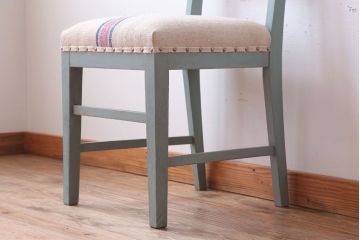 アンティーク家具　アンティークペイント　アンティークリネン座面のチェア(椅子)(3)