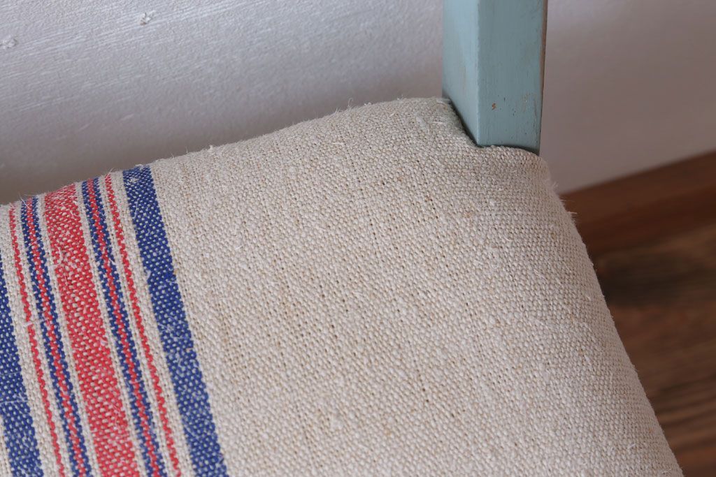 アンティーク家具　アンティークペイント　アンティークリネン座面のチェア(椅子)(3)