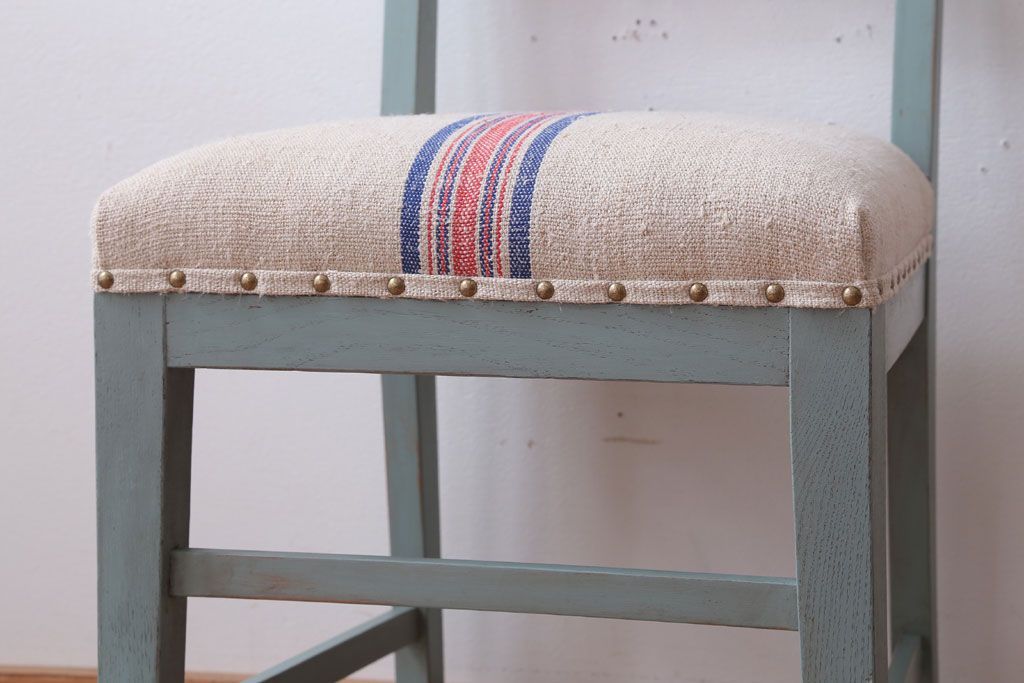 アンティーク家具　アンティークペイント　アンティークリネン座面のチェア(椅子)(3)
