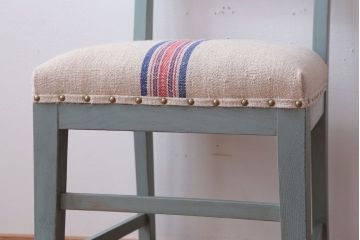 アンティーク家具　アンティークペイント　アンティークリネン座面のチェア(椅子)(3)