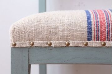 アンティーク家具　アンティークペイント　アンティークリネン座面のチェア(椅子)(3)