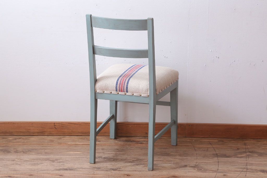 アンティーク家具　アンティークペイント　アンティークリネン座面のチェア(椅子)(3)