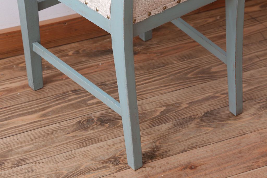 アンティーク家具　アンティークペイント　アンティークリネン座面のチェア(椅子)(3)