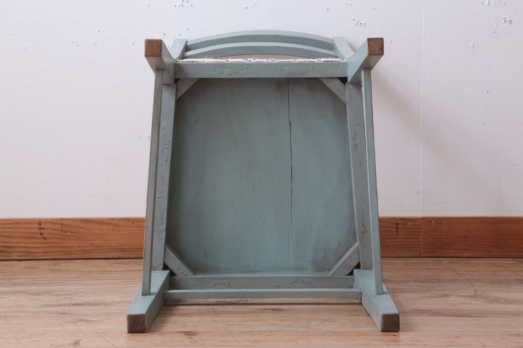 アンティーク家具　アンティークペイント　アンティークリネン座面のチェア(椅子)(3)