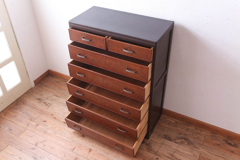 レトロ家具　昭和レトロ　シンプルデザイン!古い木のアンティークチェスト