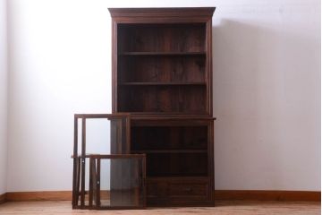 アンティーク家具　和製アンティーク　前面欅材!上質な大正期の古い重ね食器棚(カップボード)