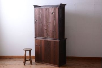 アンティーク家具　和製アンティーク　前面欅材!上質な大正期の古い重ね食器棚(カップボード)