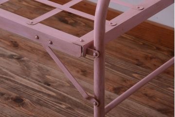 アンティークペイント　折り畳み式アイアンフレームベッド(3)