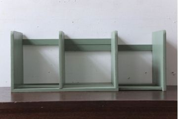アンティーク雑貨　アンティークペイント　グレーがかったグリーンのスライド本立て