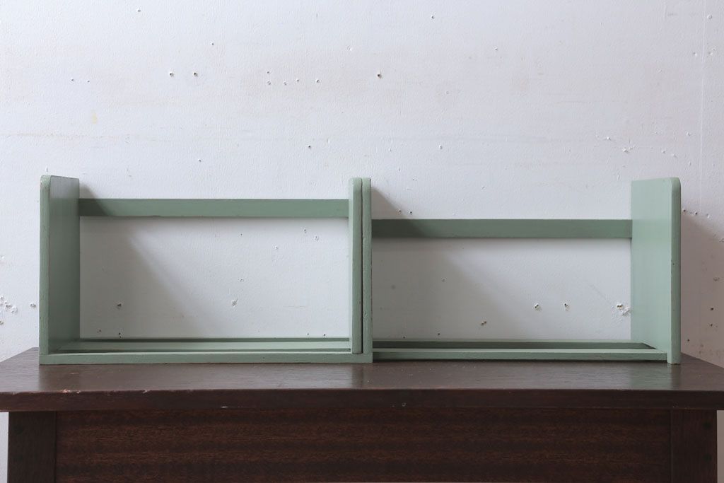 アンティーク雑貨　アンティークペイント　グレーがかったグリーンのスライド本立て