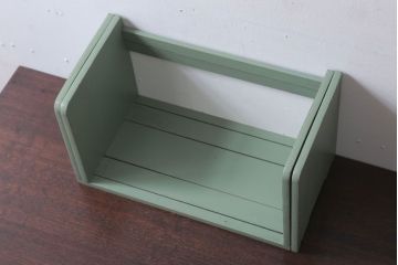 アンティーク雑貨　アンティークペイント　グレーがかったグリーンのスライド本立て