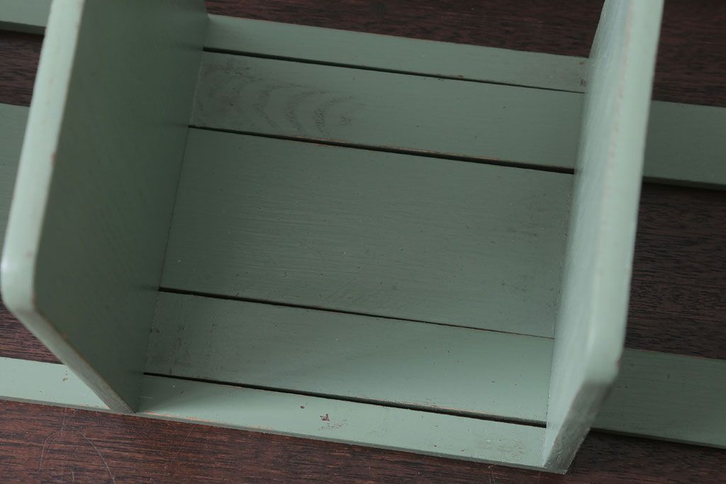 アンティーク雑貨　アンティークペイント　グレーがかったグリーンのスライド本立て
