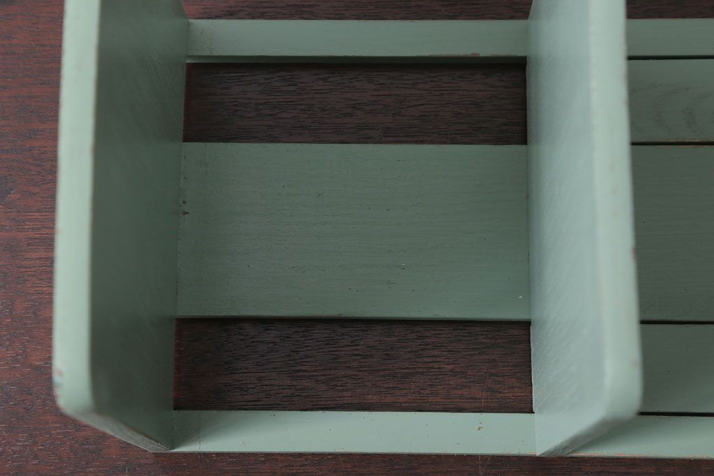 アンティーク雑貨　アンティークペイント　グレーがかったグリーンのスライド本立て