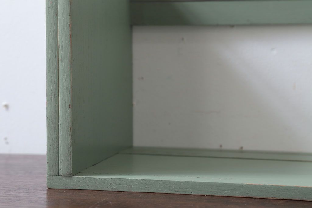 アンティーク雑貨　アンティークペイント　グレーがかったグリーンのスライド本立て