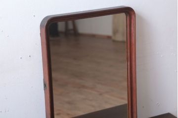 アンティーク雑貨　アンティーク　古い木製フレームの壁掛け高級ミラー(鏡・姿見)