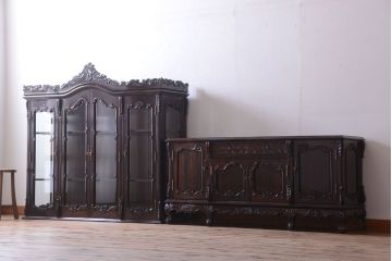 中古　黒檀製!優雅な高級キャビネット(食器棚・収納棚)(定価250万円)