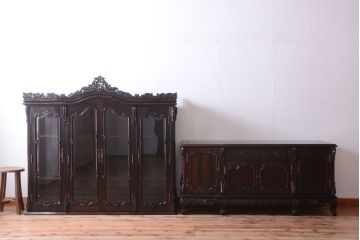 中古　黒檀製!優雅な高級キャビネット(食器棚・収納棚)(定価250万円)
