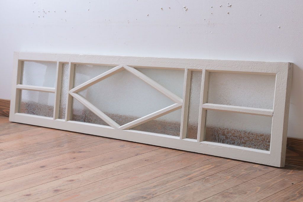 アンティーク　結霜・ダイヤガラス入り!ペイント明り取り