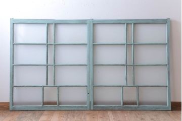 アンティークペイント　すり・ダイヤガラス入り!ガラス戸2枚セット(窓)(1)