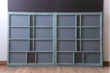 アンティークペイント　すり・ダイヤガラス入り!ガラス戸2枚セット(窓)(1)