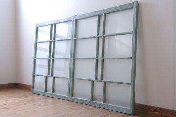 アンティークペイント　すり・ダイヤガラス入り!ガラス戸2枚セット(窓)(1)