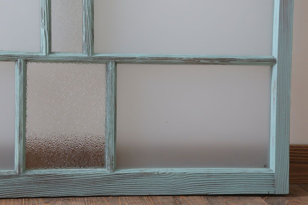 アンティークペイント　すり・ダイヤガラス入り!ガラス戸2枚セット(窓)(1)