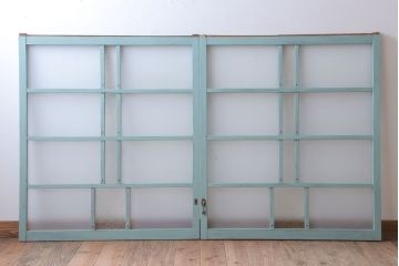 アンティークペイント　すり・ダイヤガラス入り!ガラス戸2枚セット(窓)(1)