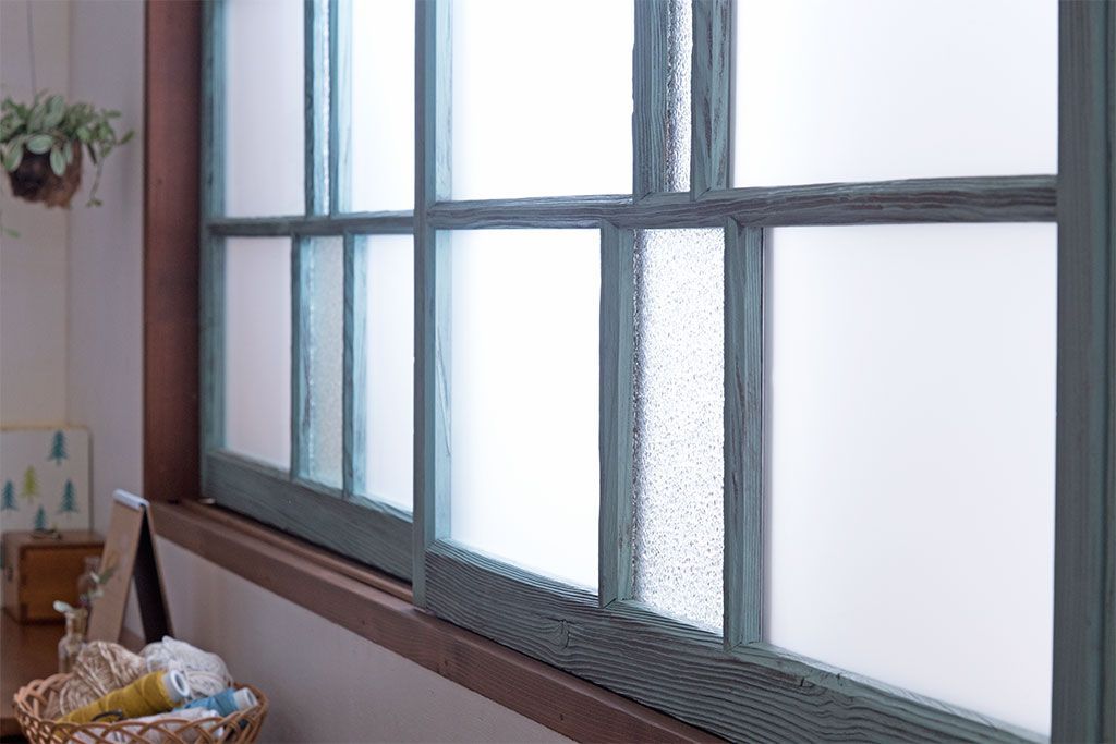 アンティークペイント　すり・ダイヤガラス入り!ガラス戸2枚セット(窓)(2)