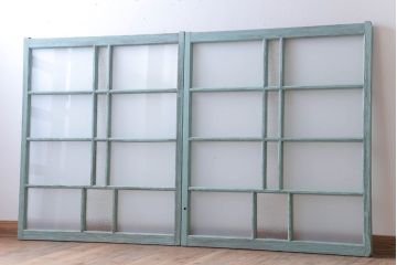 アンティークペイント　すり・ダイヤガラス入り!ガラス戸2枚セット(窓)(2)