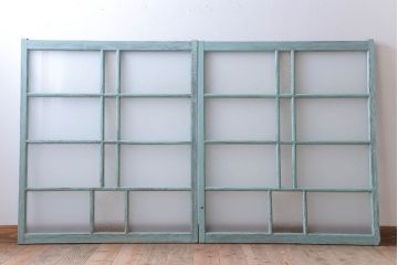 アンティークペイント　すり・ダイヤガラス入り!ガラス戸2枚セット(窓)(2)